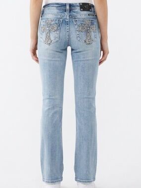 |•MISS ME•| Bootcut Jeans Size 28 Embellished Cross Pocket Light Wash Stretch